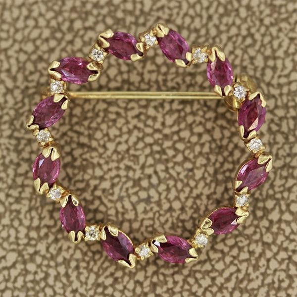 Ruby Diamond Gold Wreath Pin-Brooch