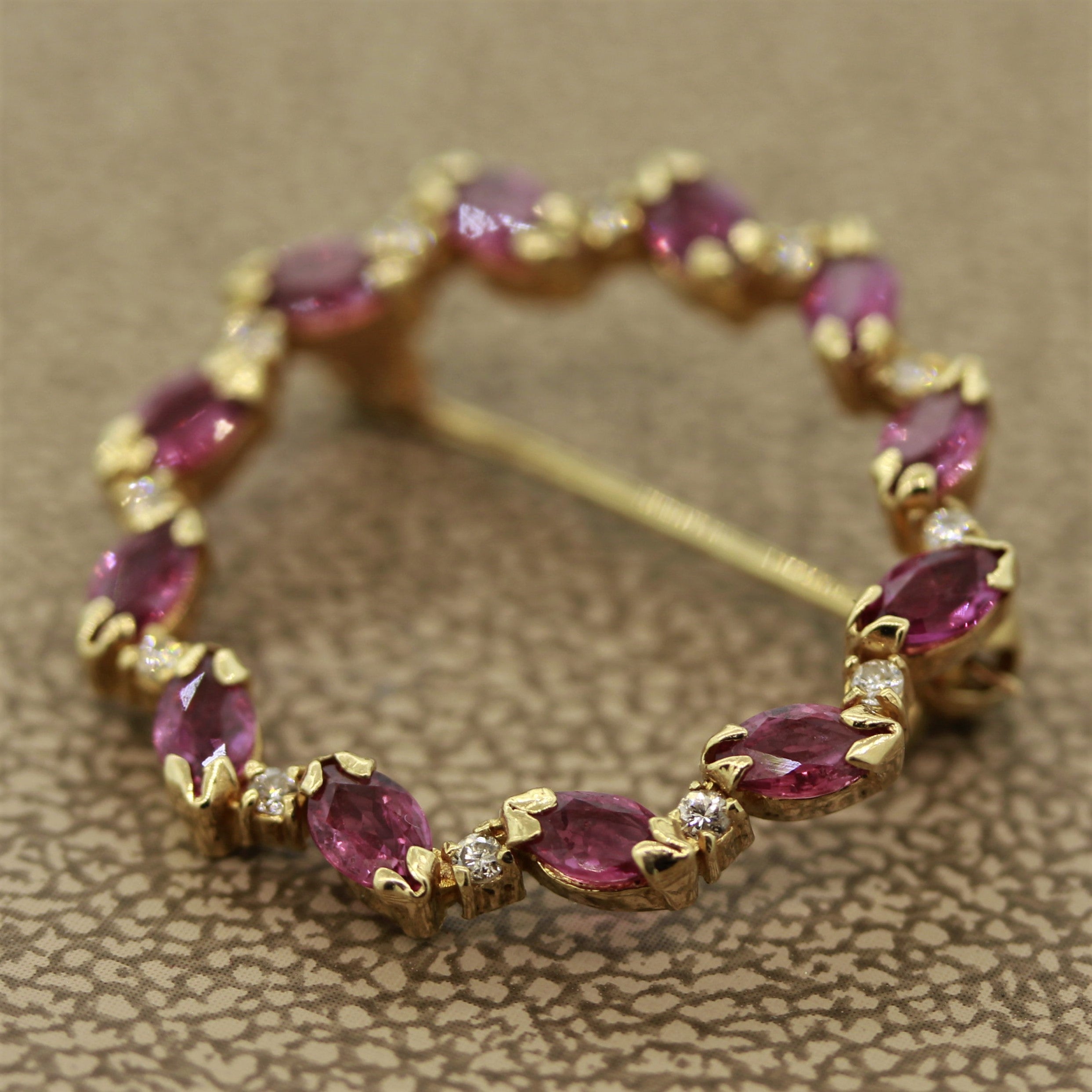 Ruby Diamond Gold Wreath Pin-Brooch