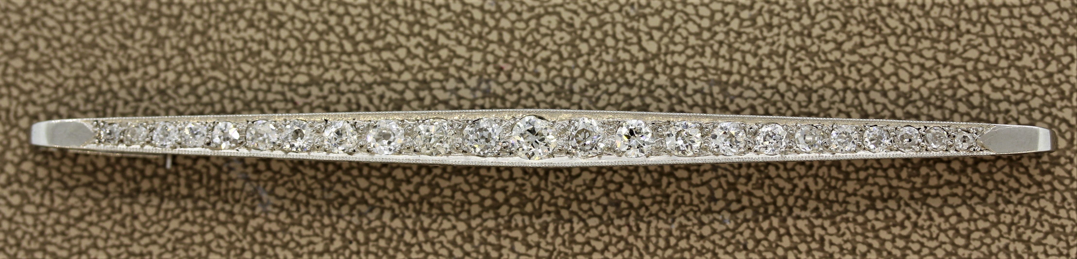 Edwardian Diamond Platinum Bar-Pin Brooch