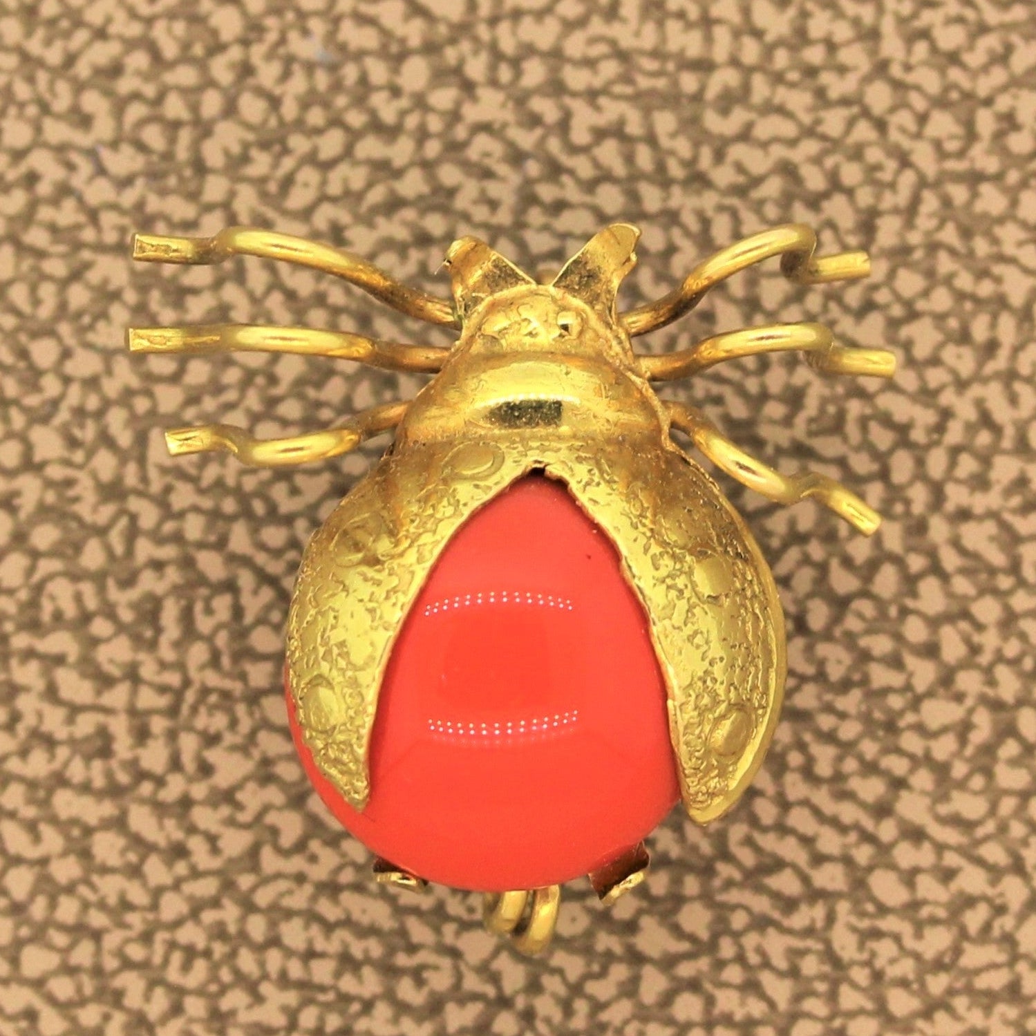 Vintage Coral Gold Ladybug Brooch Pendant