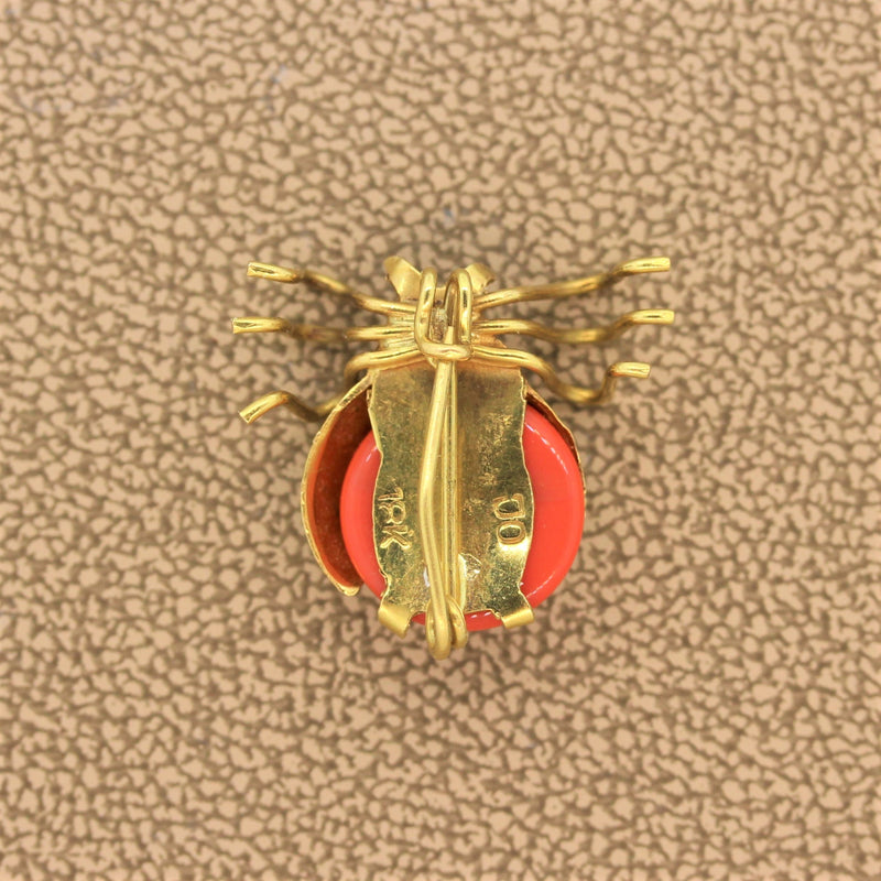 Vintage Coral Gold Ladybug Brooch Pendant