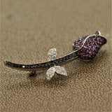 Pink Sapphire Black & White Diamond Gold Flower Pin Brooch