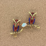 Opal Ruby Enamel Owl Gold Pin-Brooch