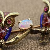 Opal Ruby Enamel Owl Gold Pin-Brooch