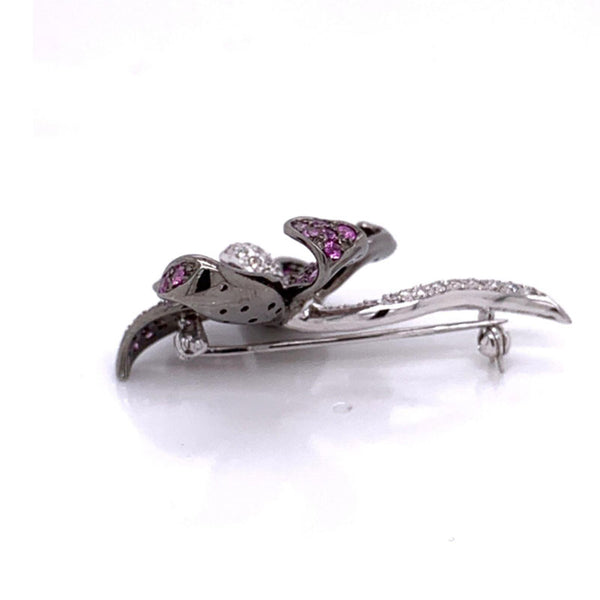 Diamond Pink Sapphire Gold Orchid Pin Brooch