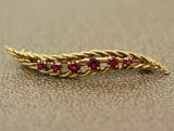 French Ruby Gold Feather Pin-Brooch