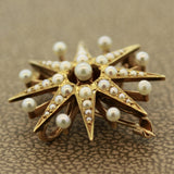 Victorian Seed-Pearl Gold Starburst Pin-Pendant