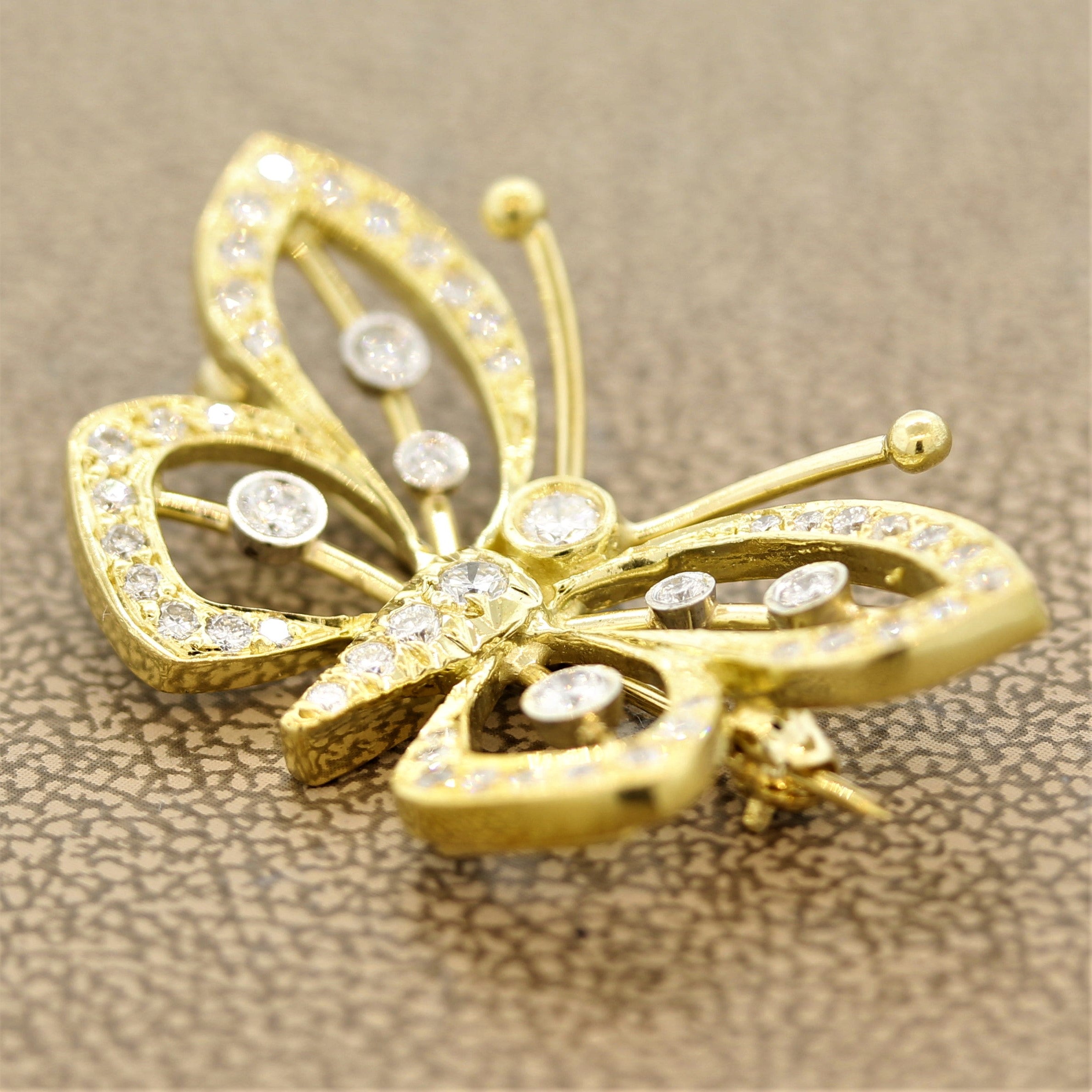 Diamond Gold & Platinum Butterfly Pin Brooch