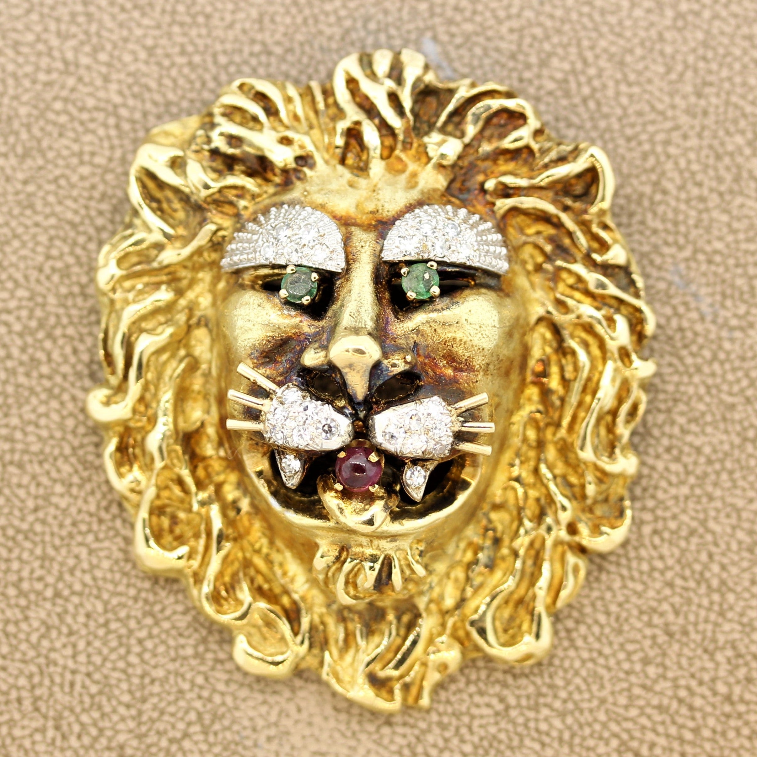 Hammerman Brothers Diamond Ruby Emerald Gold Lion Brooch