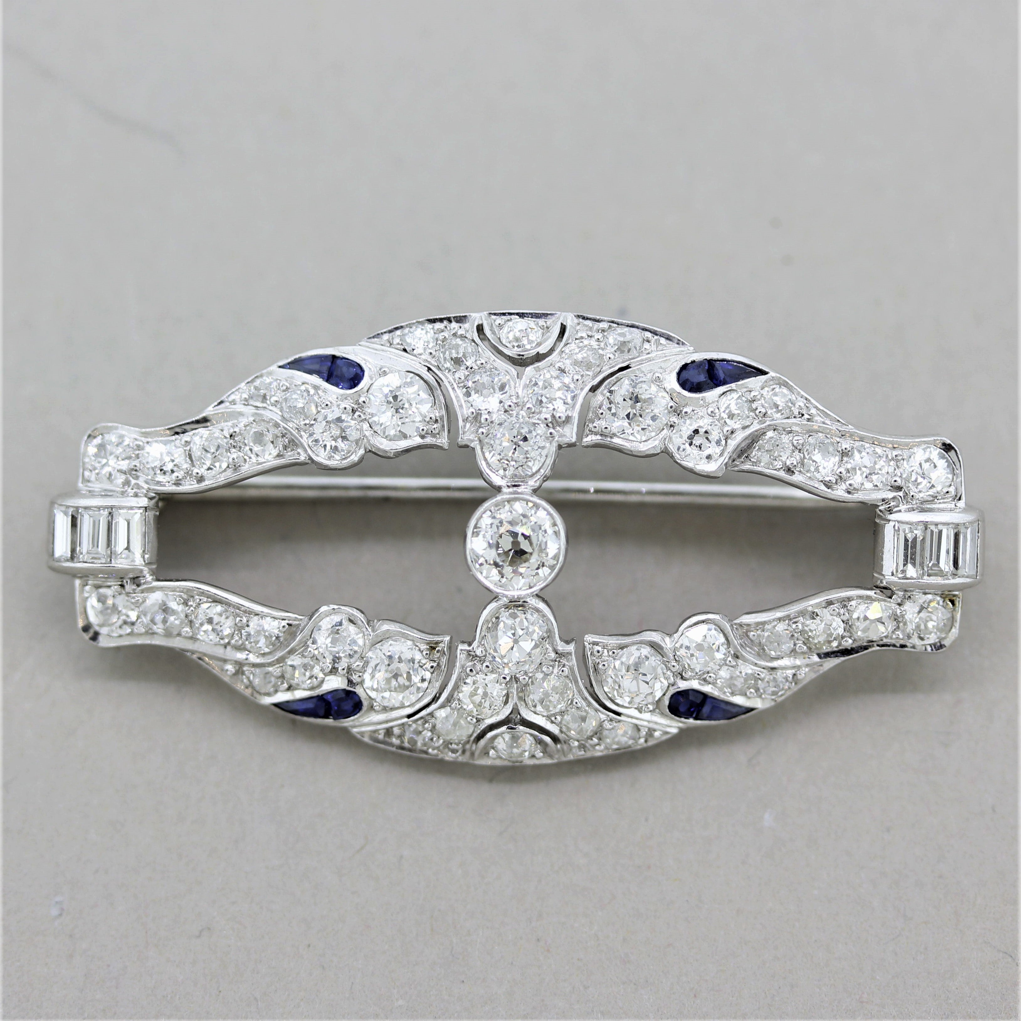 Lambert-Bros Art Deco Diamond Sapphire Platinum Brooch