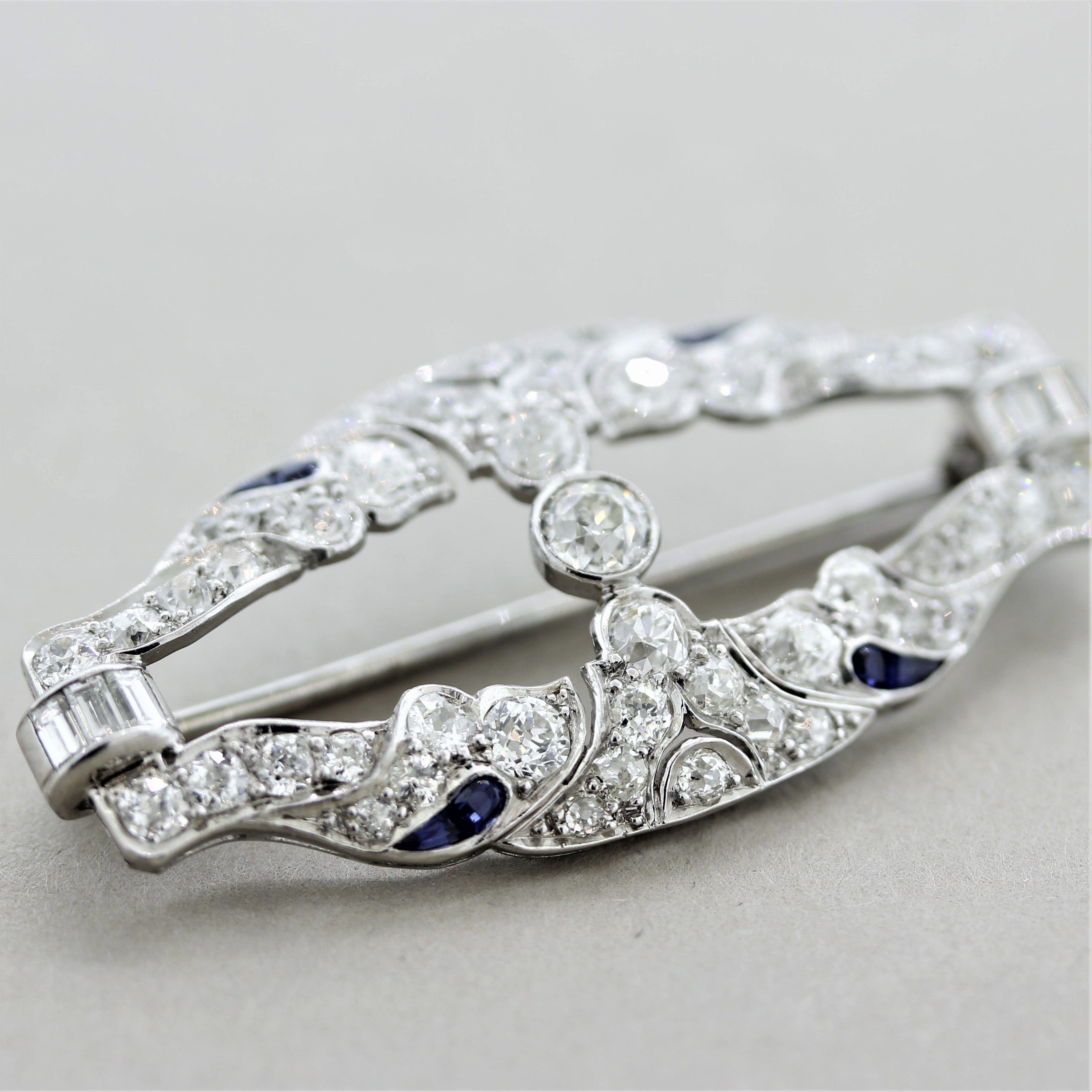 Lambert-Bros Art Deco Diamond Sapphire Platinum Brooch