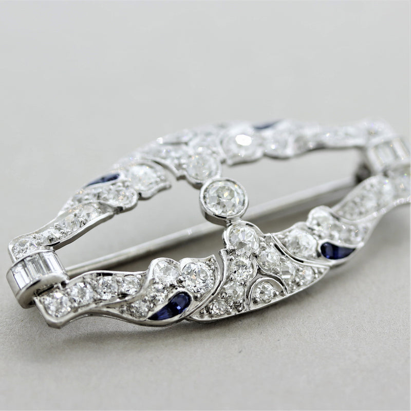 Lambert-Bros Art Deco Diamond Sapphire Platinum Brooch
