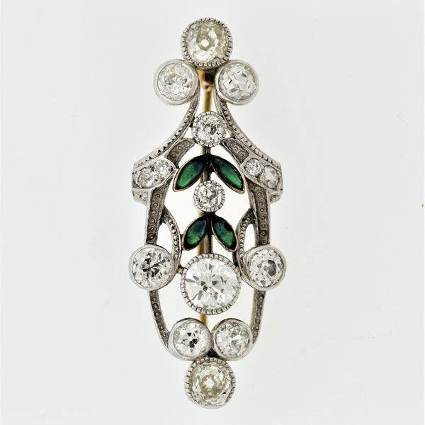 Late Victorian Antique Diamond Enamel Gold Silver-Topped Pin Brooch