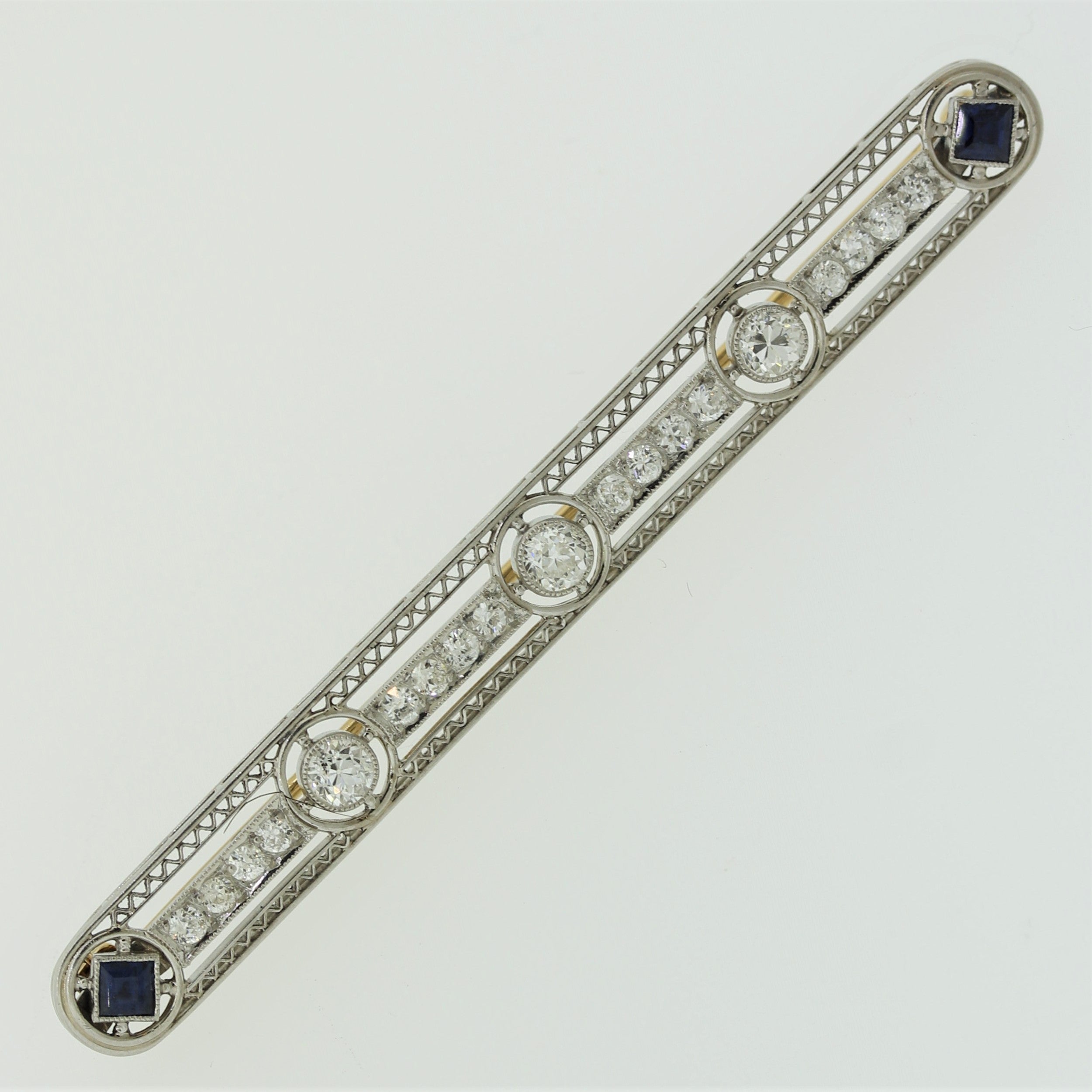 Art Deco Diamond Sapphire Platinum Pin Brooch