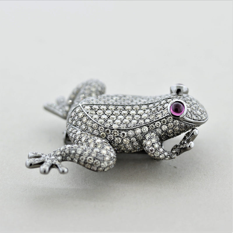 Diamond Ruby Gold Frog Brooch