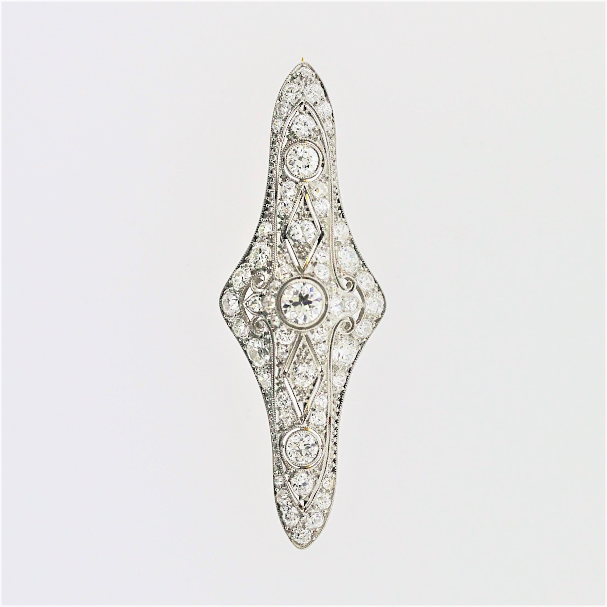 Edwardian Diamond Platinum Gold Pin Brooch, Circa 1915