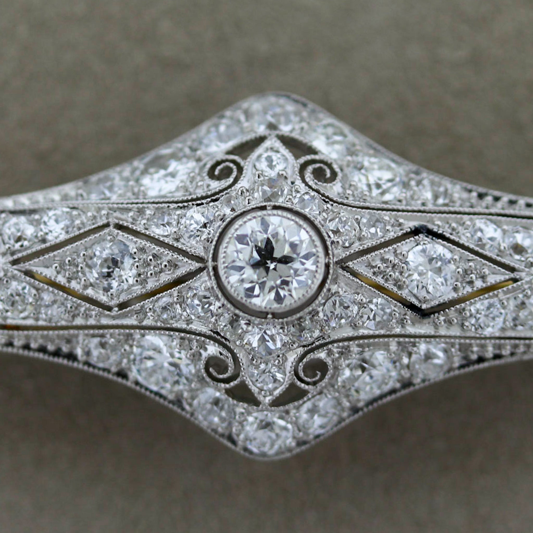 Edwardian Diamond Platinum Gold Pin Brooch, Circa 1915