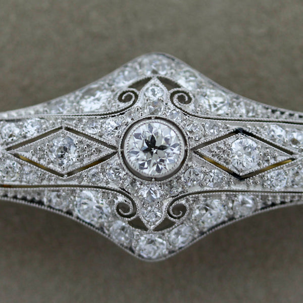 Edwardian Diamond Platinum Gold Pin Brooch, Circa 1915