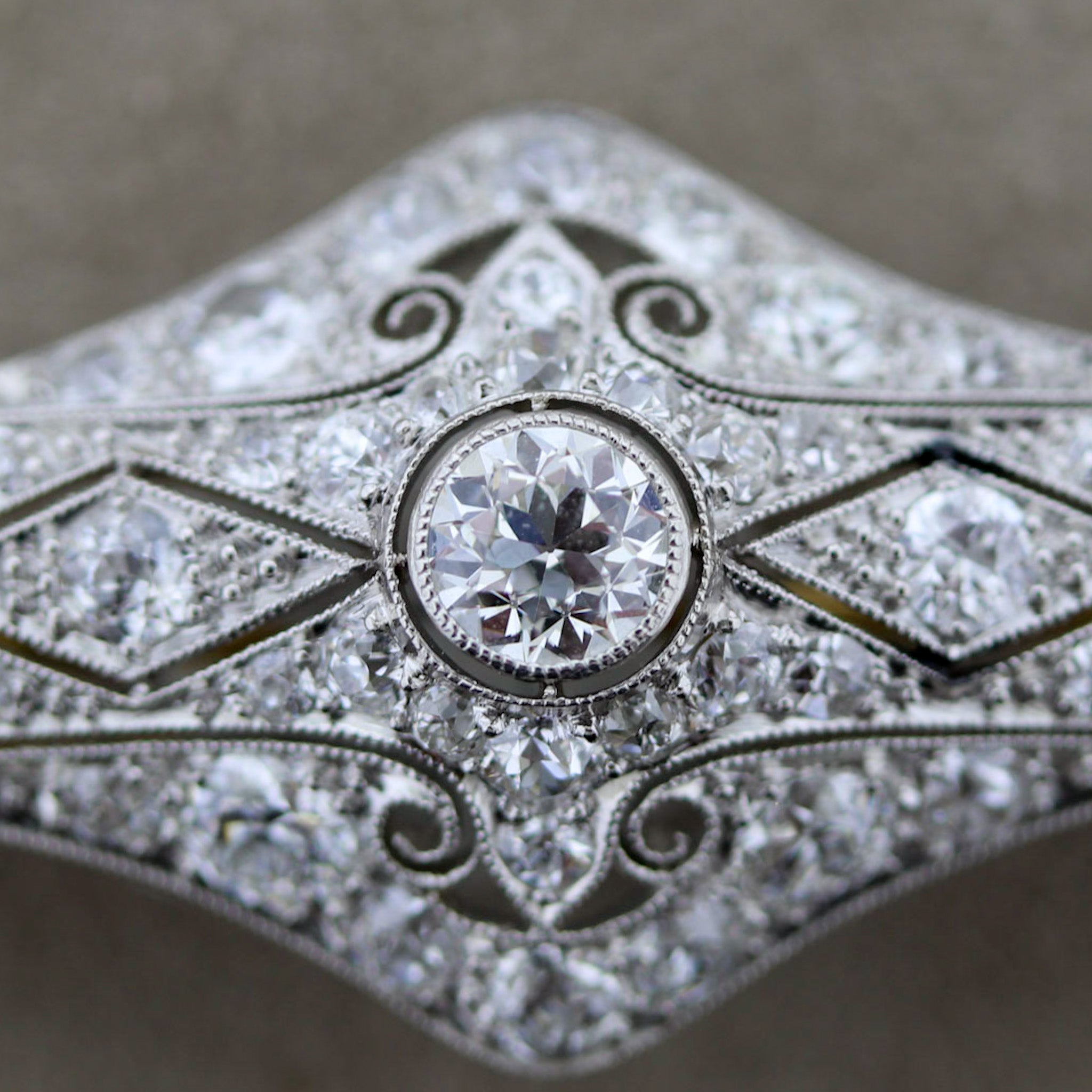 Edwardian Diamond Platinum Gold Pin Brooch, Circa 1915