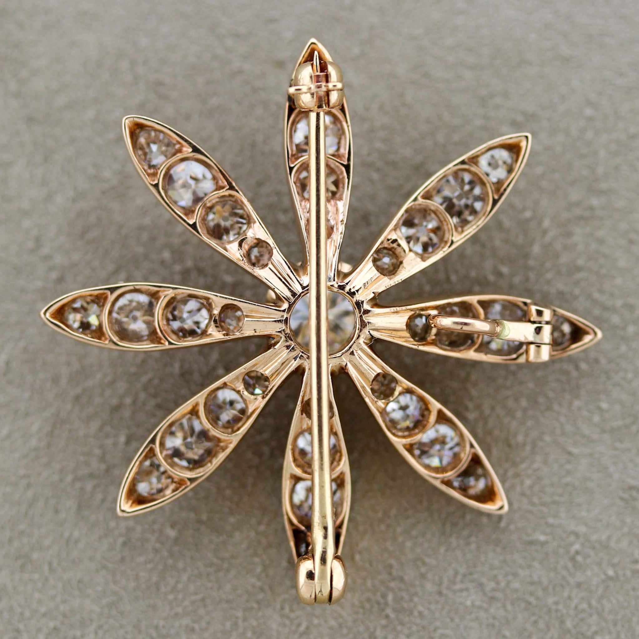 Victorian Diamond Gold Flower Pin Brooch