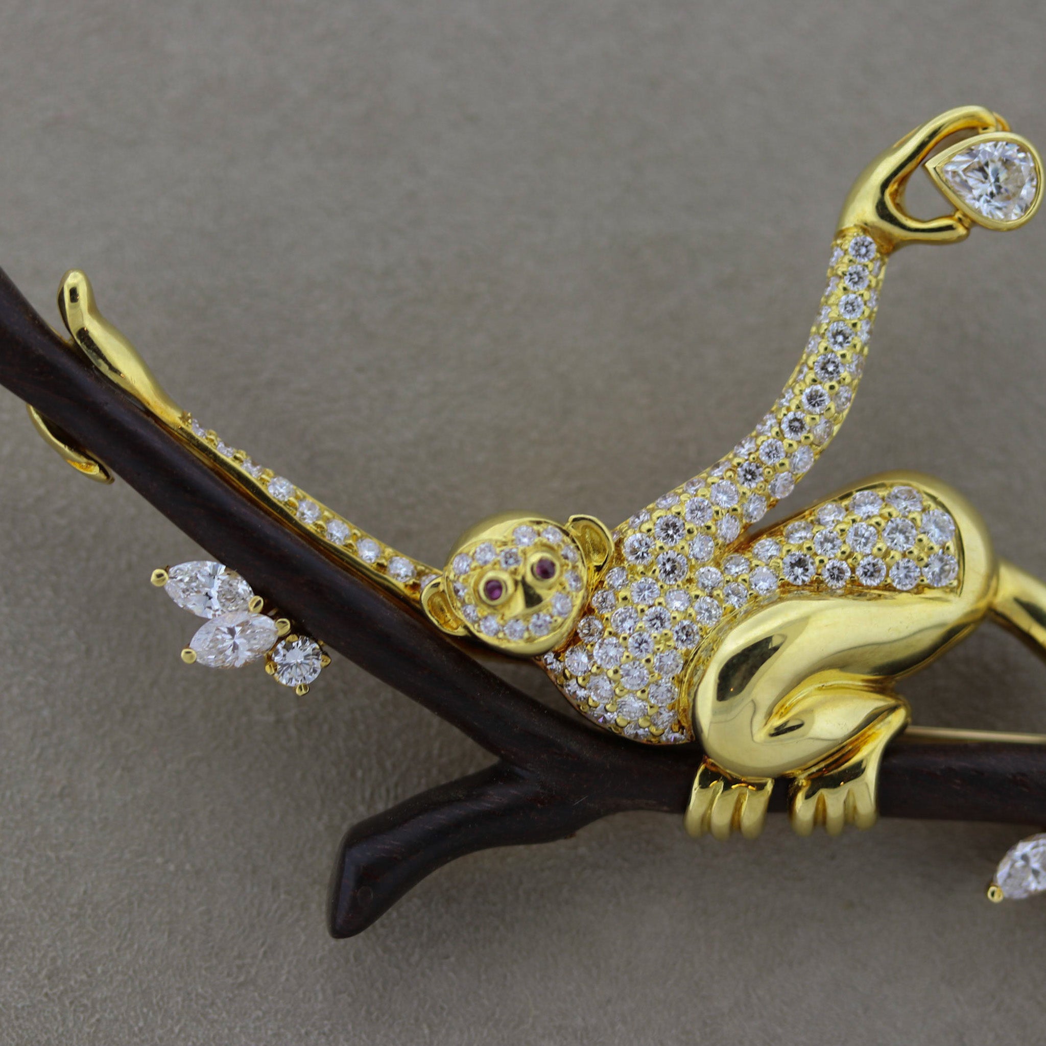 Albert Lipton Diamond Monkey-on-Branch Gold Brooch