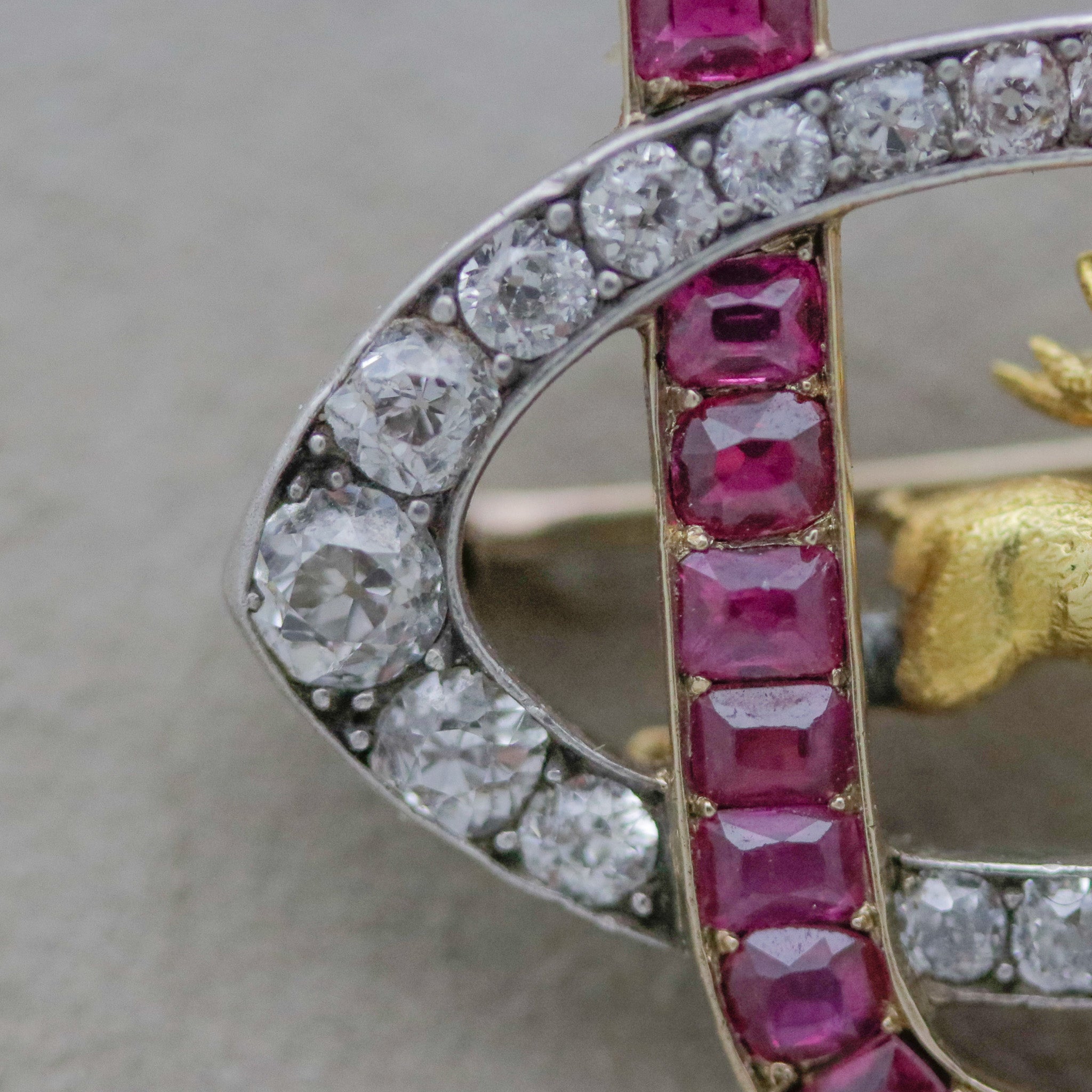 Antique Ruby Diamond Gold-Stag Brooch, Circa 1890