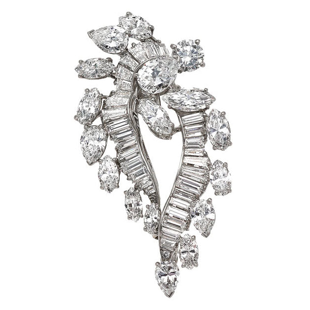 Spectacular Oscar Heyman Diamond Double-Clip Platinum Brooch