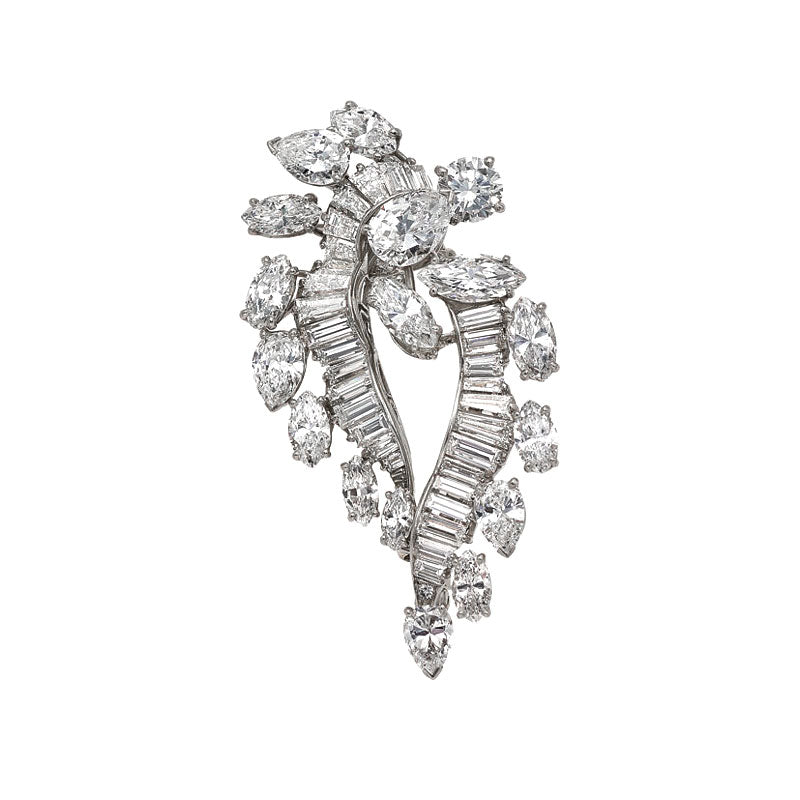 Spectacular Oscar Heyman Diamond Double-Clip Platinum Brooch