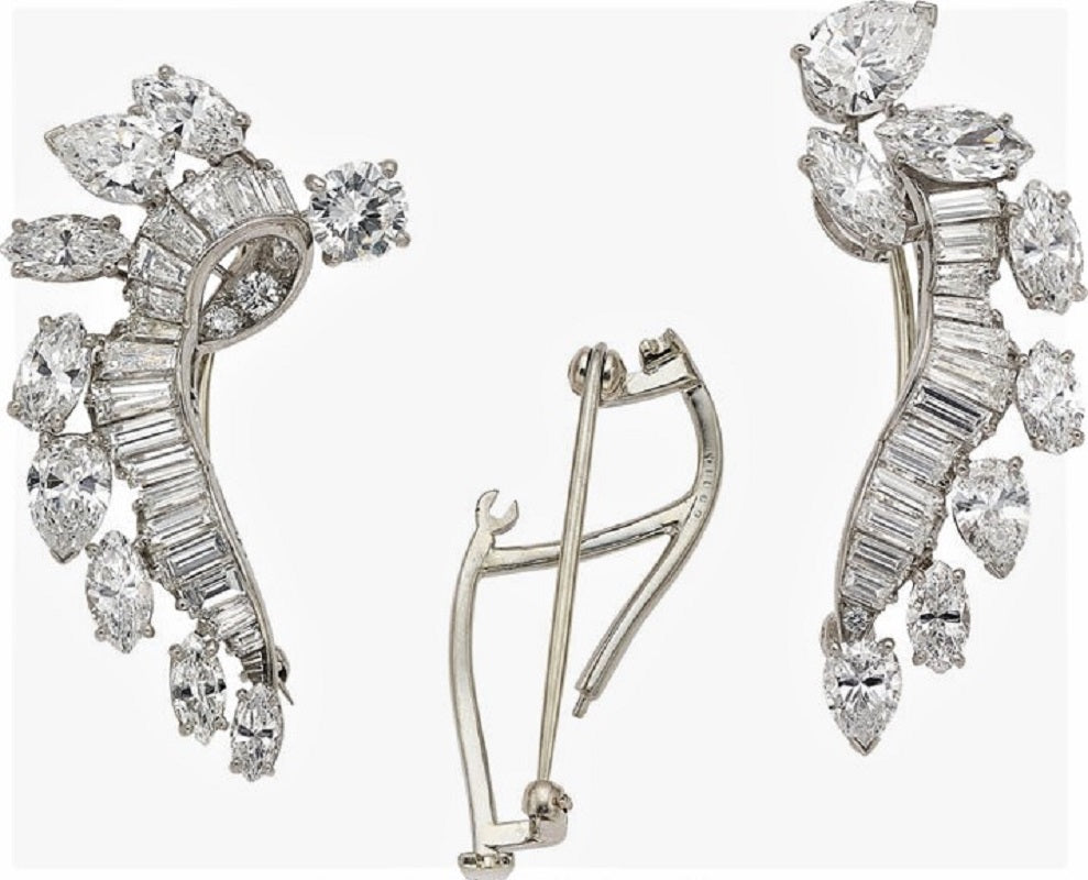 Spectacular Oscar Heyman Diamond Double-Clip Platinum Brooch