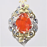 Mexican Fire Opal Diamond Multi-Color Gem Gold Pendant-Brooch