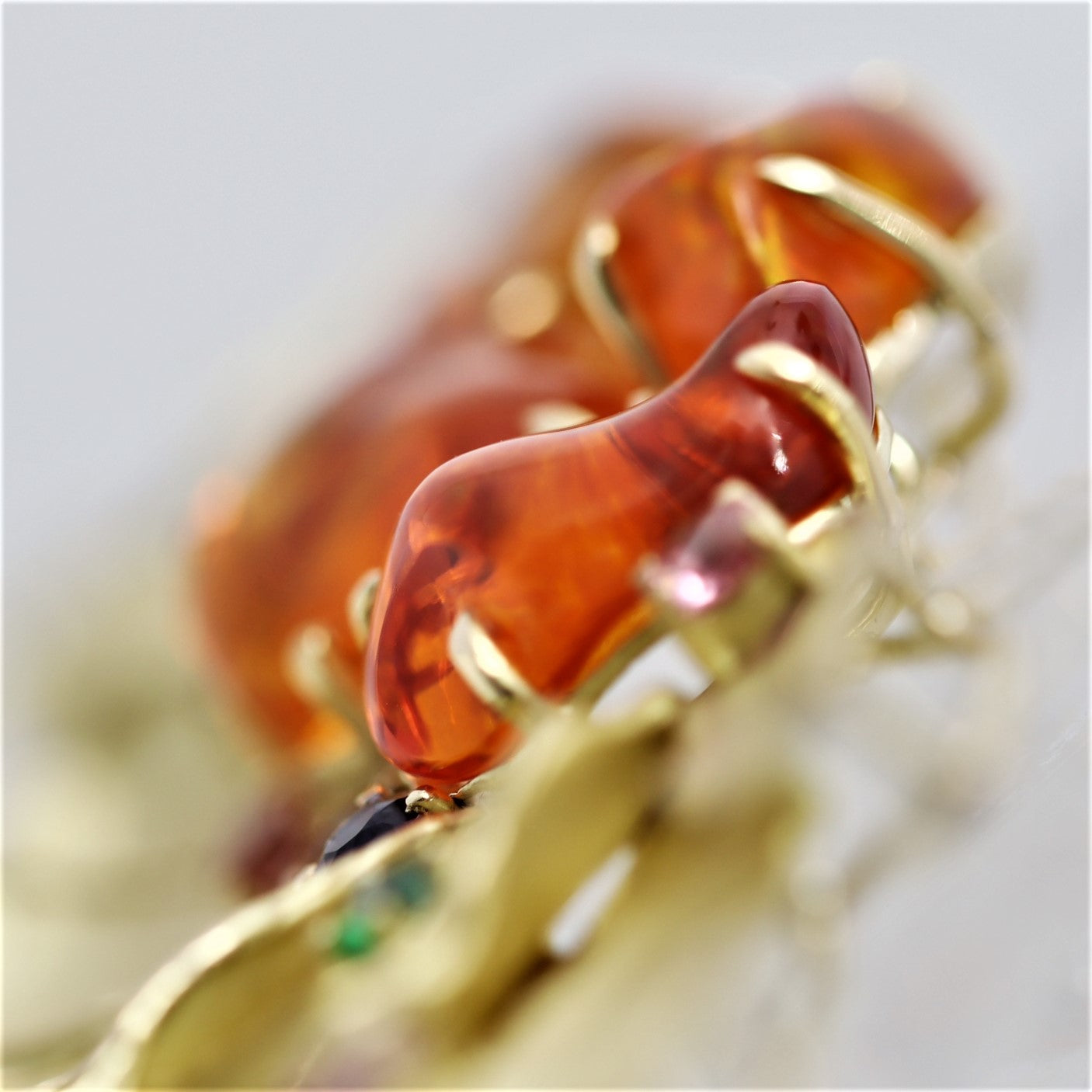 Fire Opal Multi-Color Sapphire Gold Sunrise Brooch