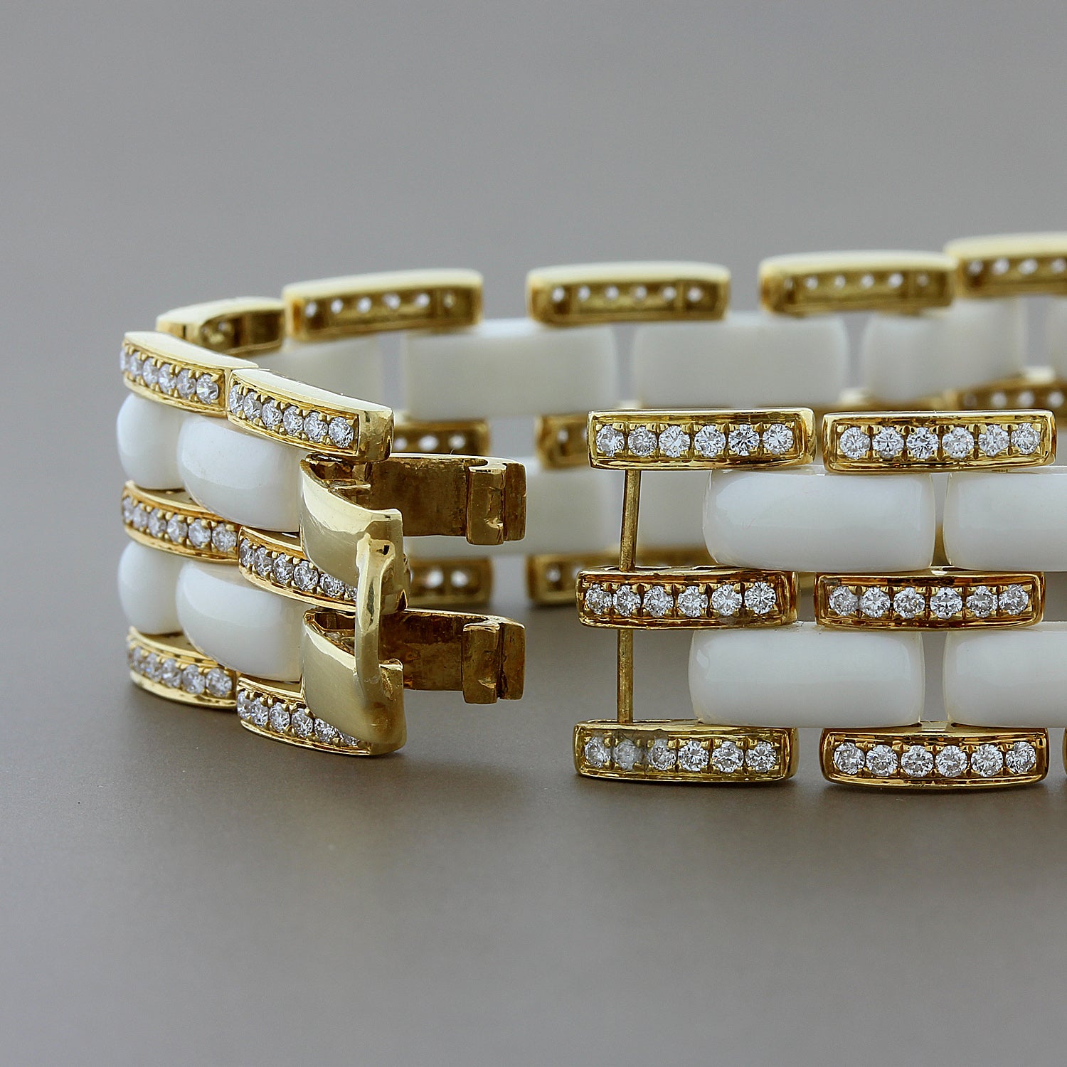 White Onyx Diamond Gold Bracelet