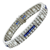Art Deco Diamond Blue Sapphire Platinum Bracelet
