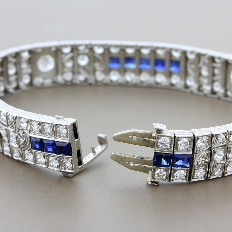 Art Deco Diamond Blue Sapphire Platinum Bracelet