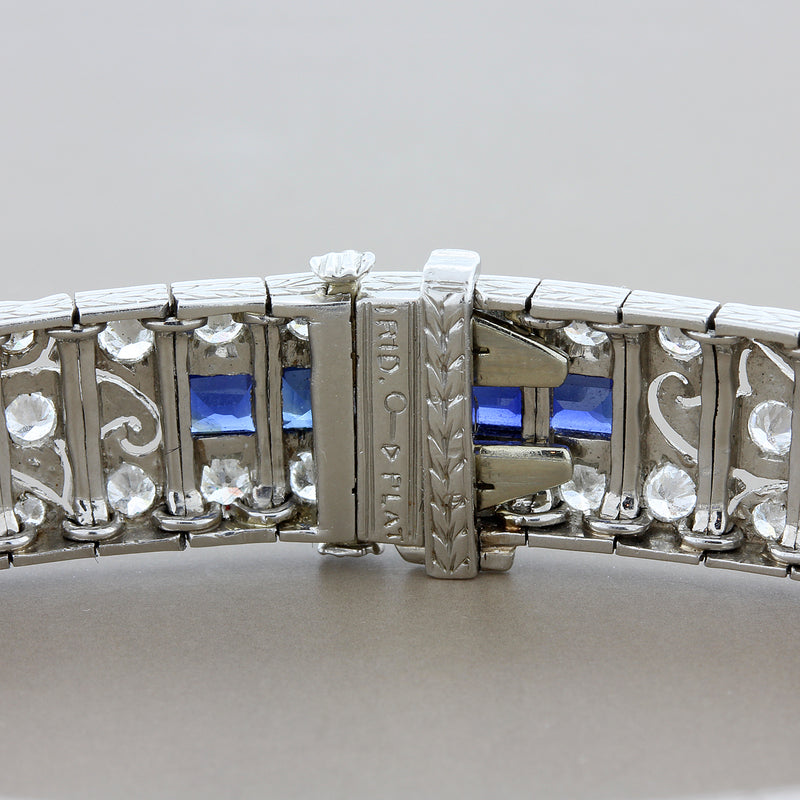 Art Deco Diamond Blue Sapphire Platinum Bracelet