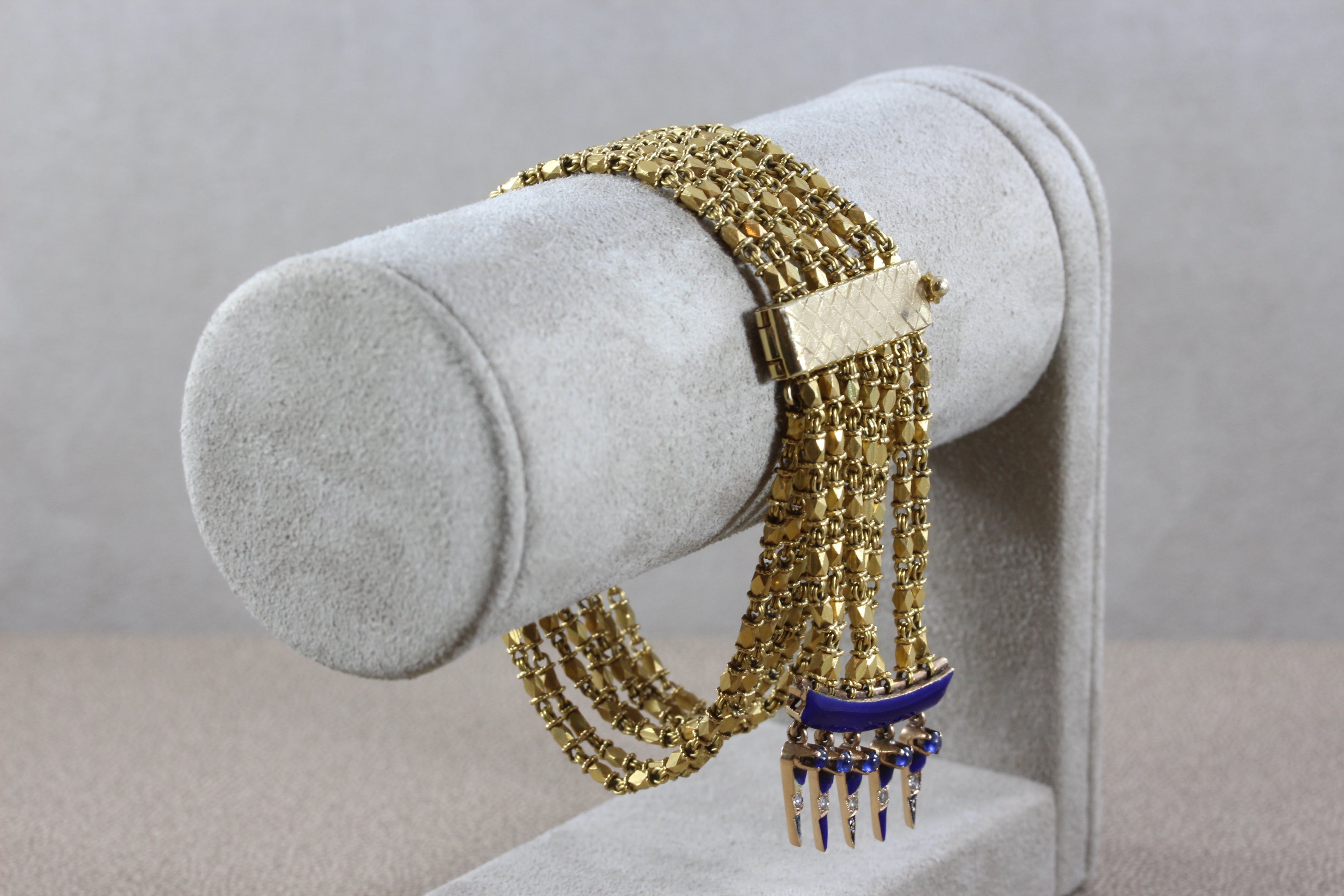 Egyptian Revival Diamond Sapphire Enamel Gold Bracelet