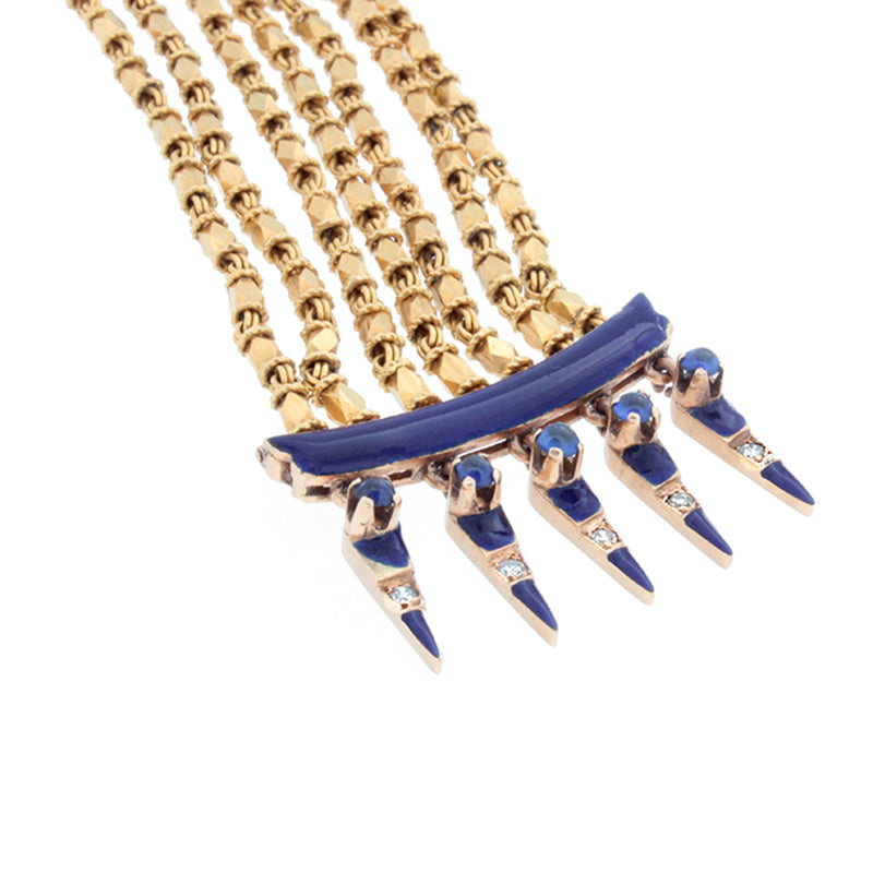 Egyptian Revival Diamond Sapphire Enamel Gold Bracelet