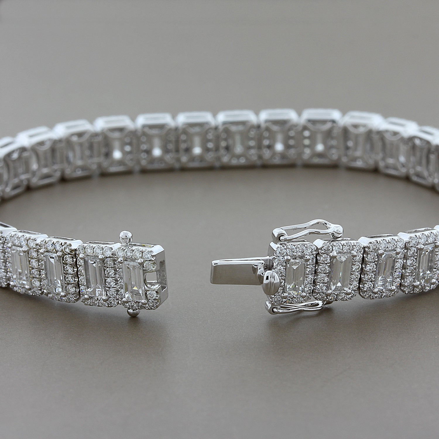 Emerald Cut Diamond Halo Gold Bracelet