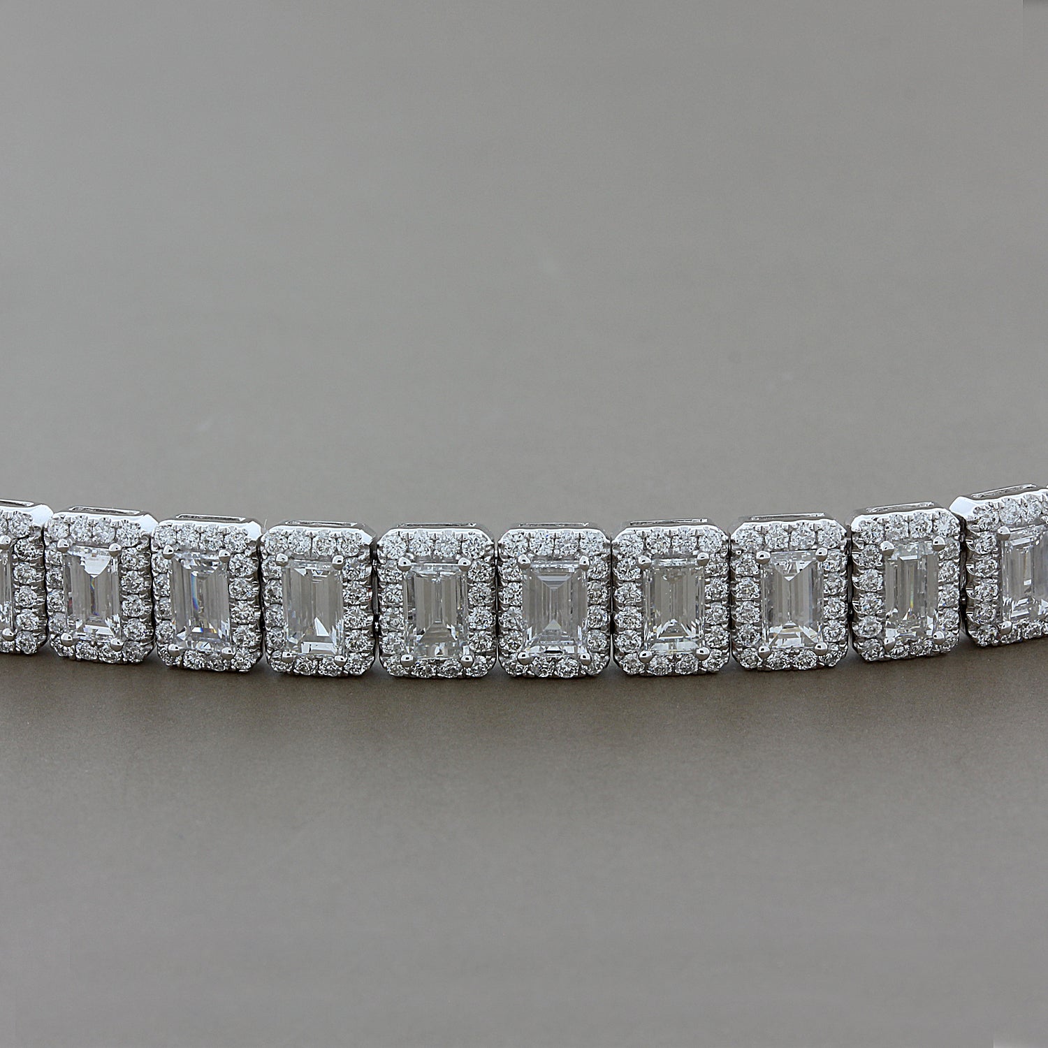 Emerald Cut Diamond Halo Gold Bracelet