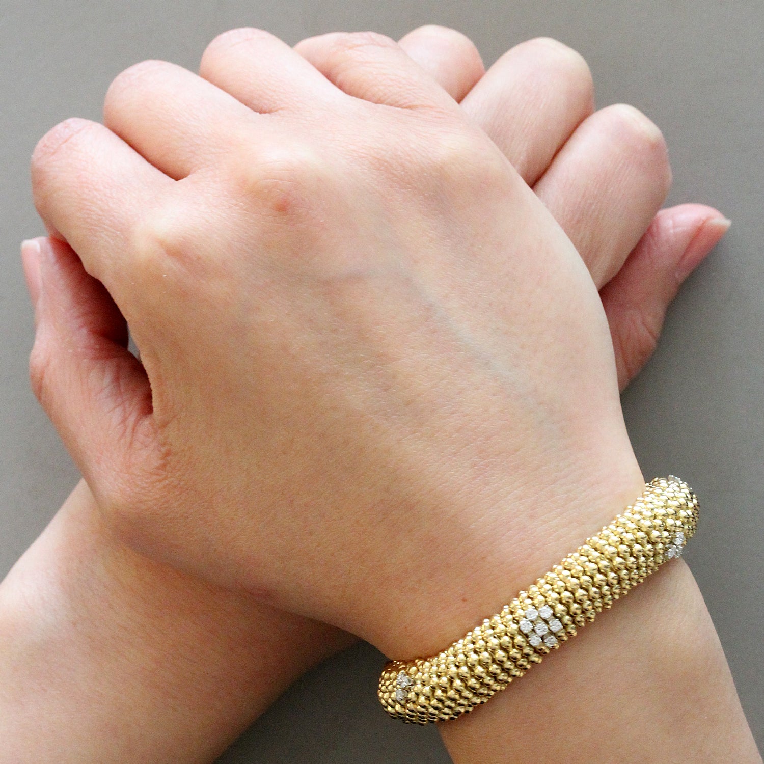 Estate Diamond Gold Bead Stretch Bracelet