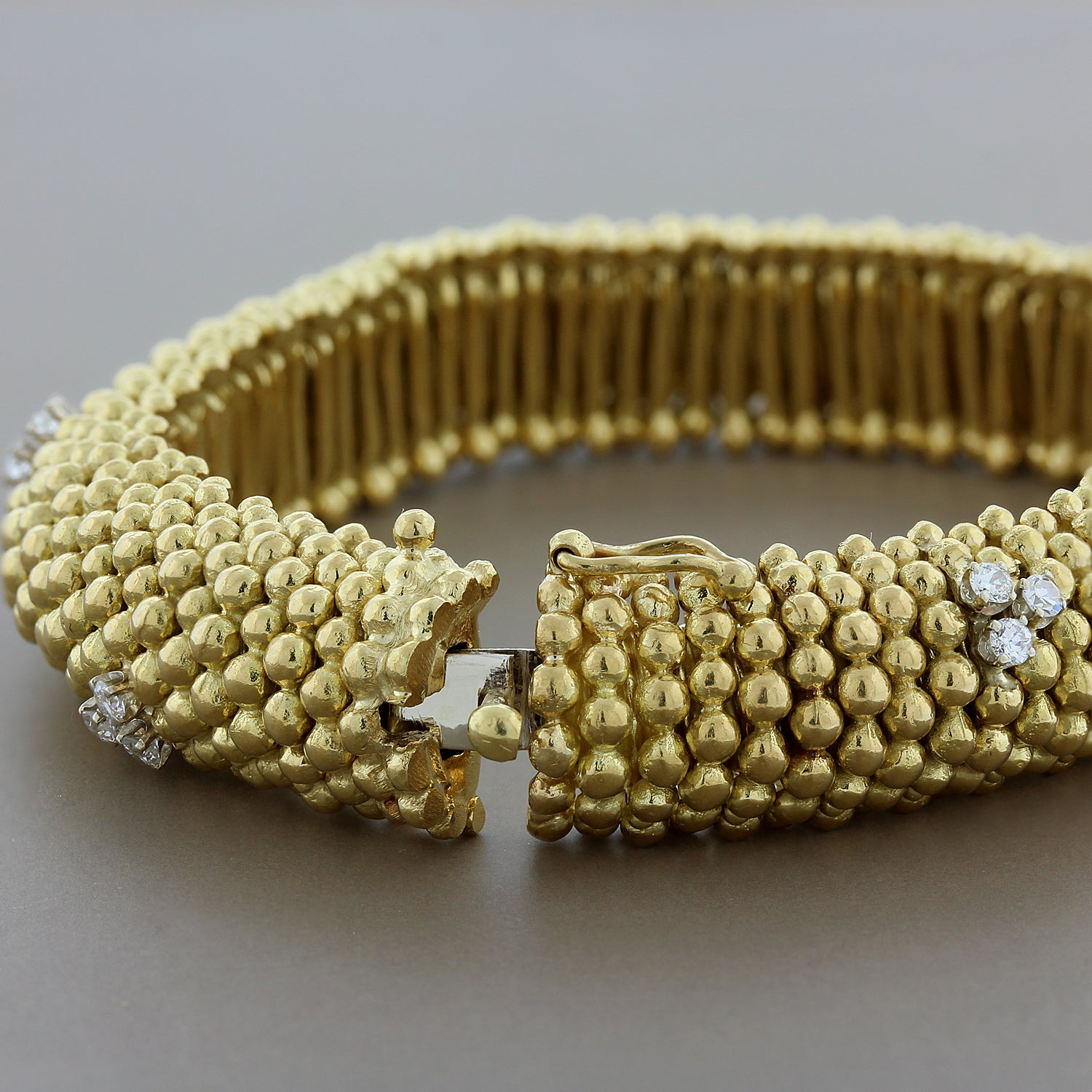 Estate Diamond Gold Bead Stretch Bracelet