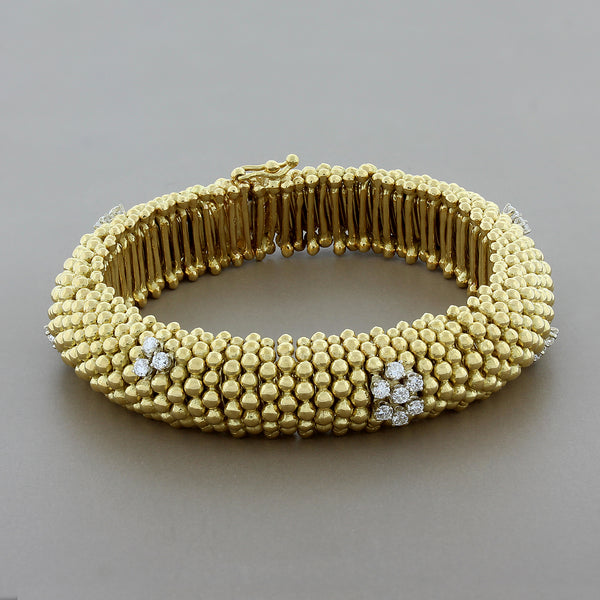 Estate Diamond Gold Bead Stretch Bracelet