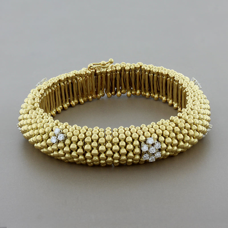 Estate Diamond Gold Bead Stretch Bracelet