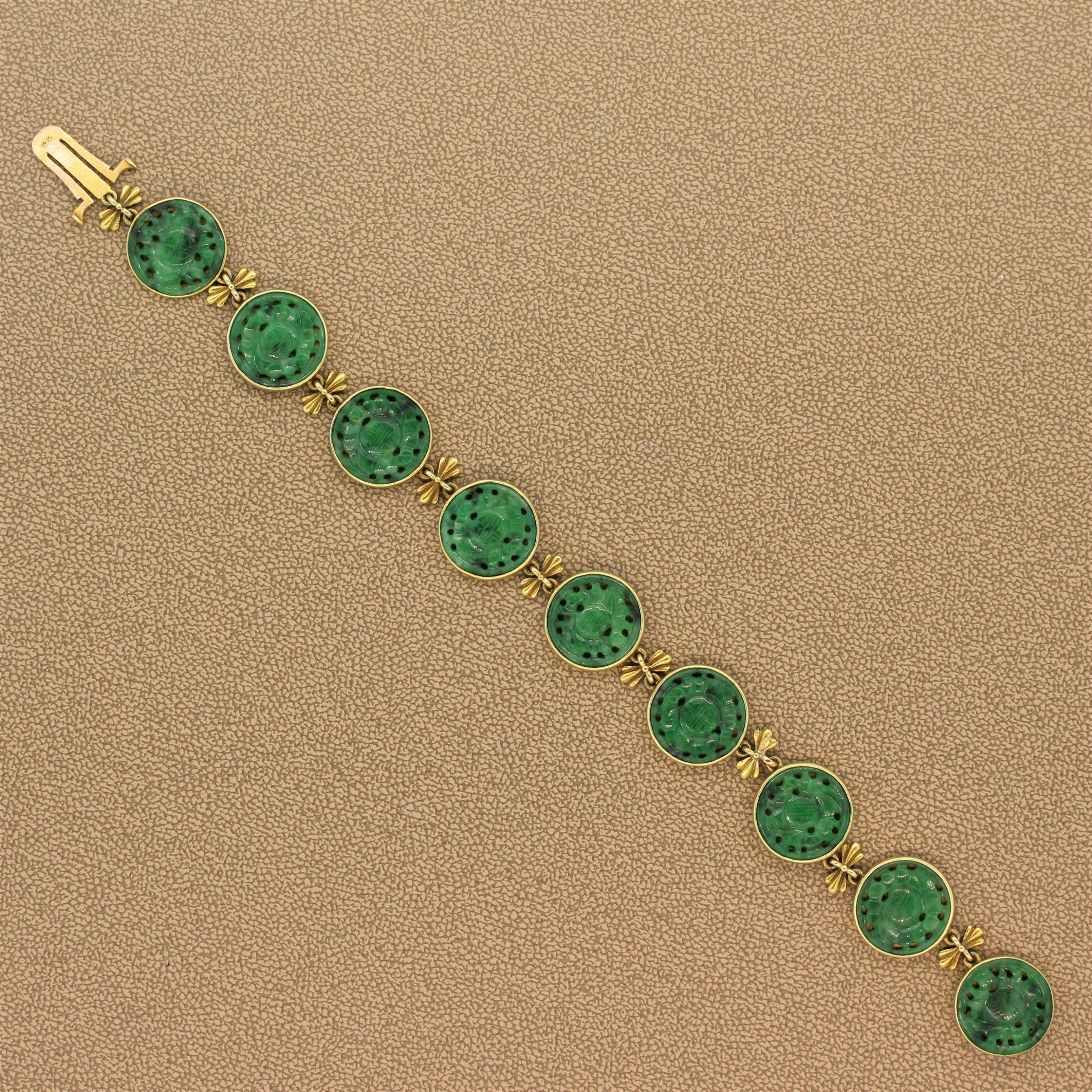 Carved Nephrite Gold Bracelet