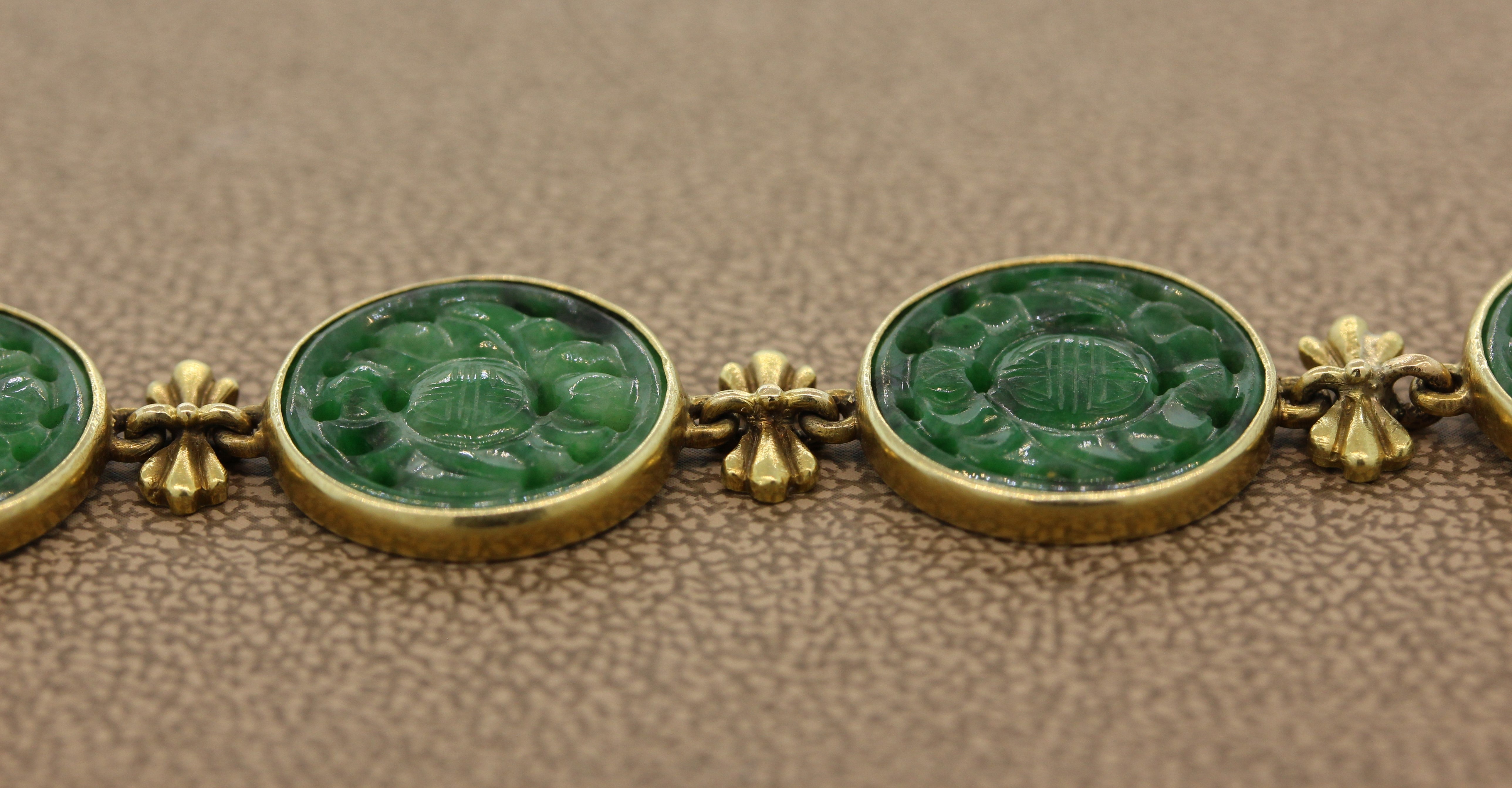 Carved Nephrite Gold Bracelet