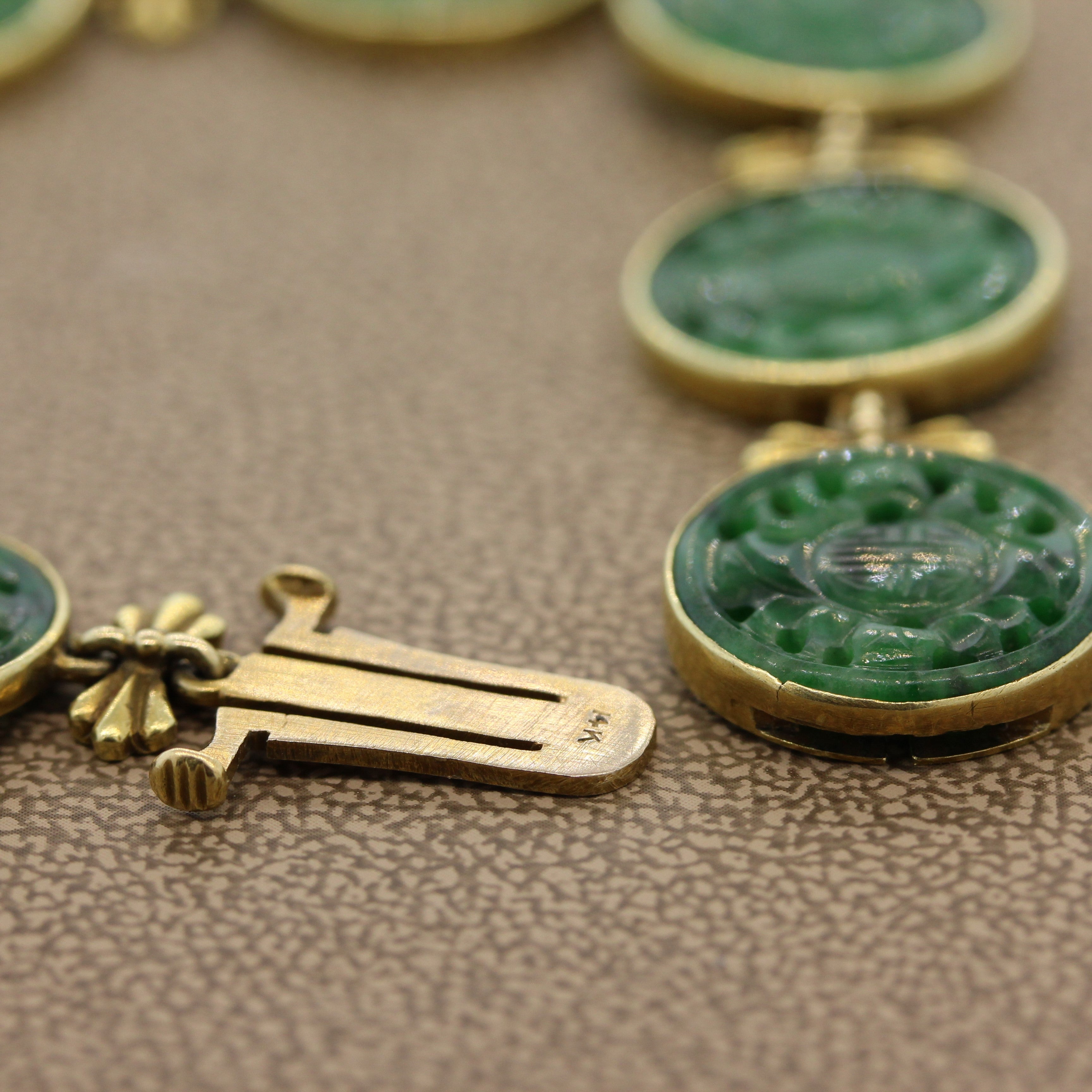 Carved Nephrite Gold Bracelet