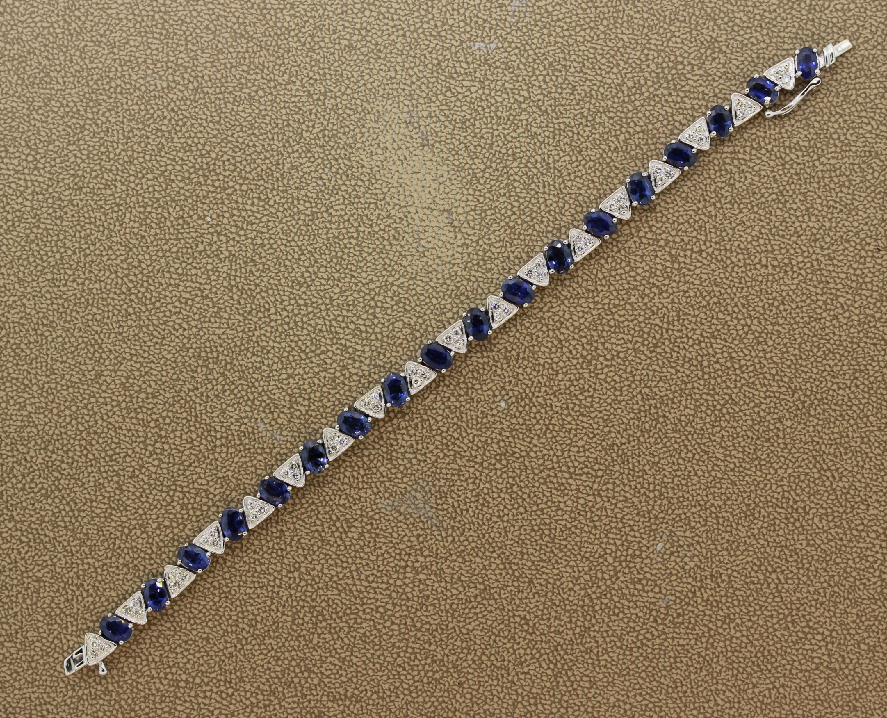 Blue Sapphire Diamond Gold Tennis Bracelet