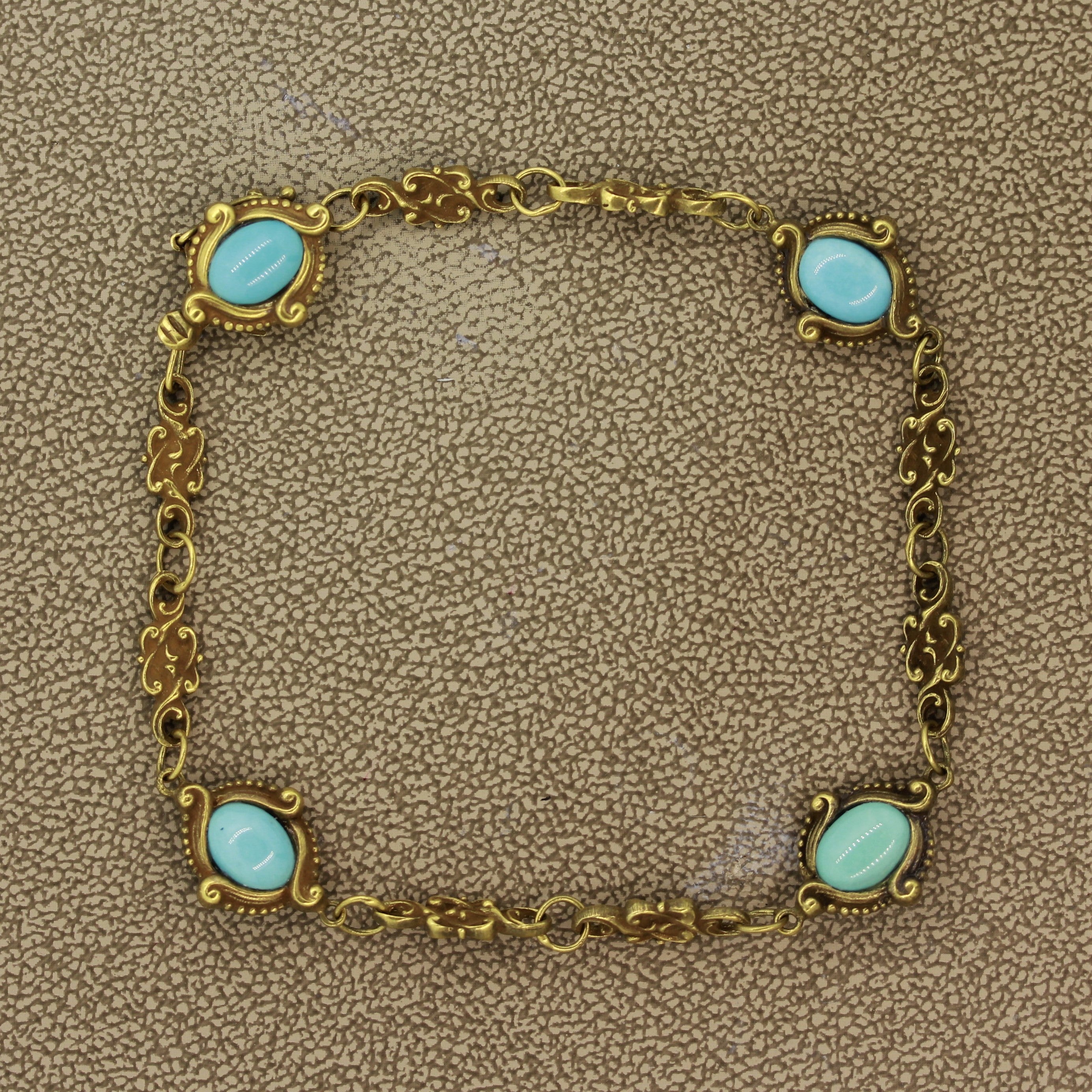 Art Nouveau Antique Turquoise Gold Filigree Bracelet