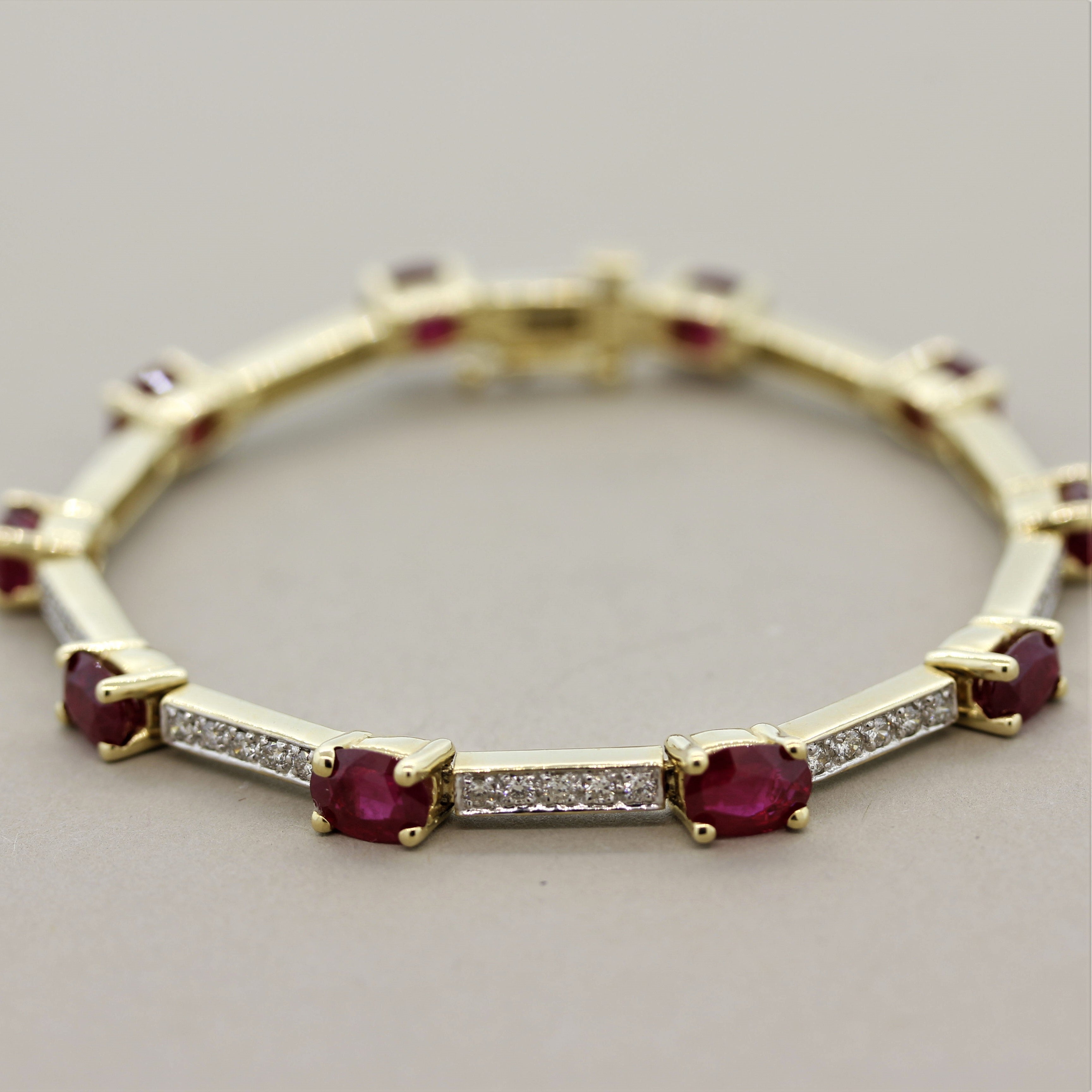 Ruby Diamond Gold Tennis Bracelet