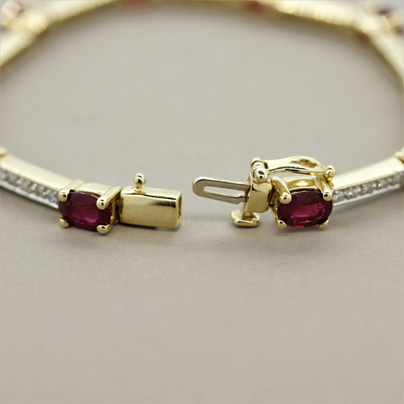 Ruby Diamond Gold Tennis Bracelet
